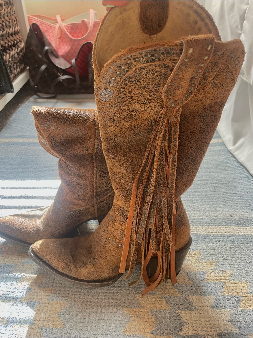 Idyllwind Brown Fringe Studded Western Heeled Boots